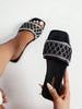 Women Rhinestone Decor Slide Sandals, Artificial Leather Glamorous Sandals Valentines,Spring Summer Outfits